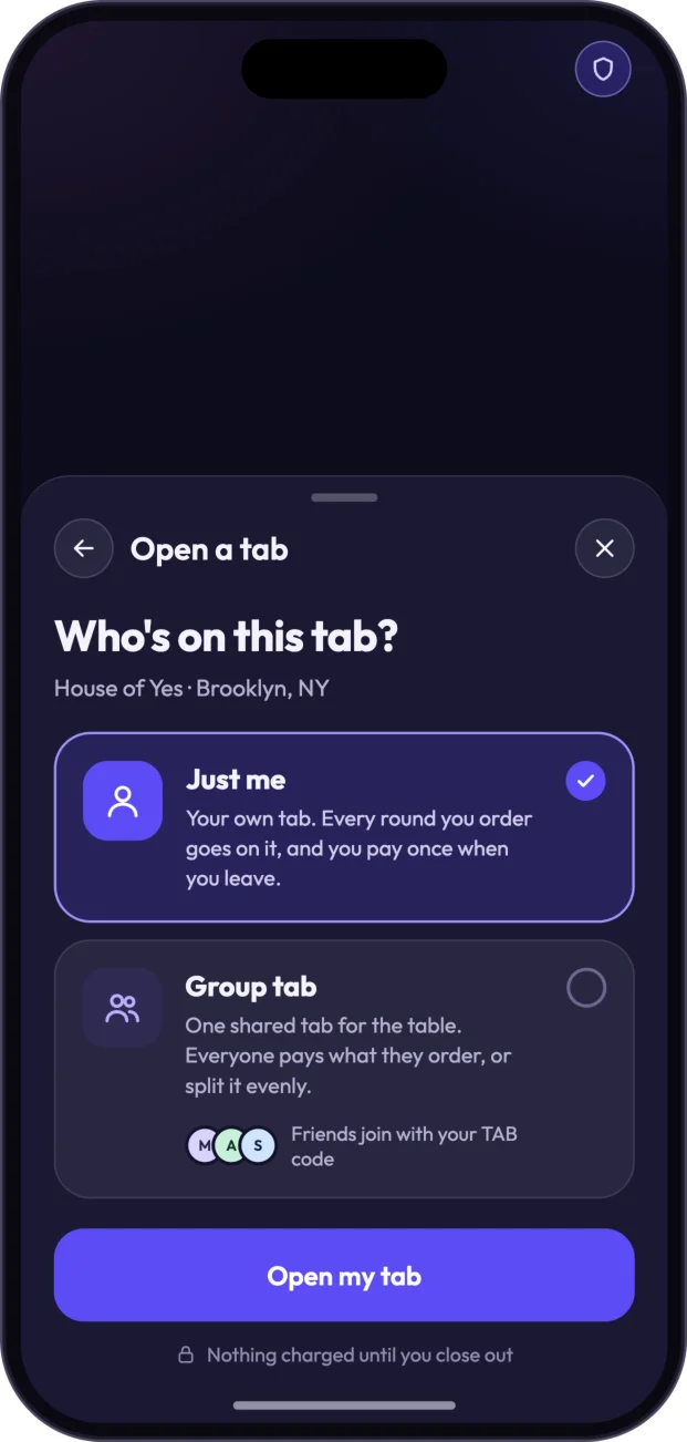 Open a personal or shared tab.