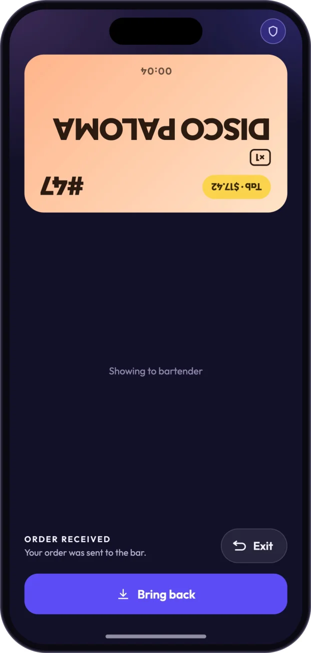 Show server — rotate the card for the bartender.