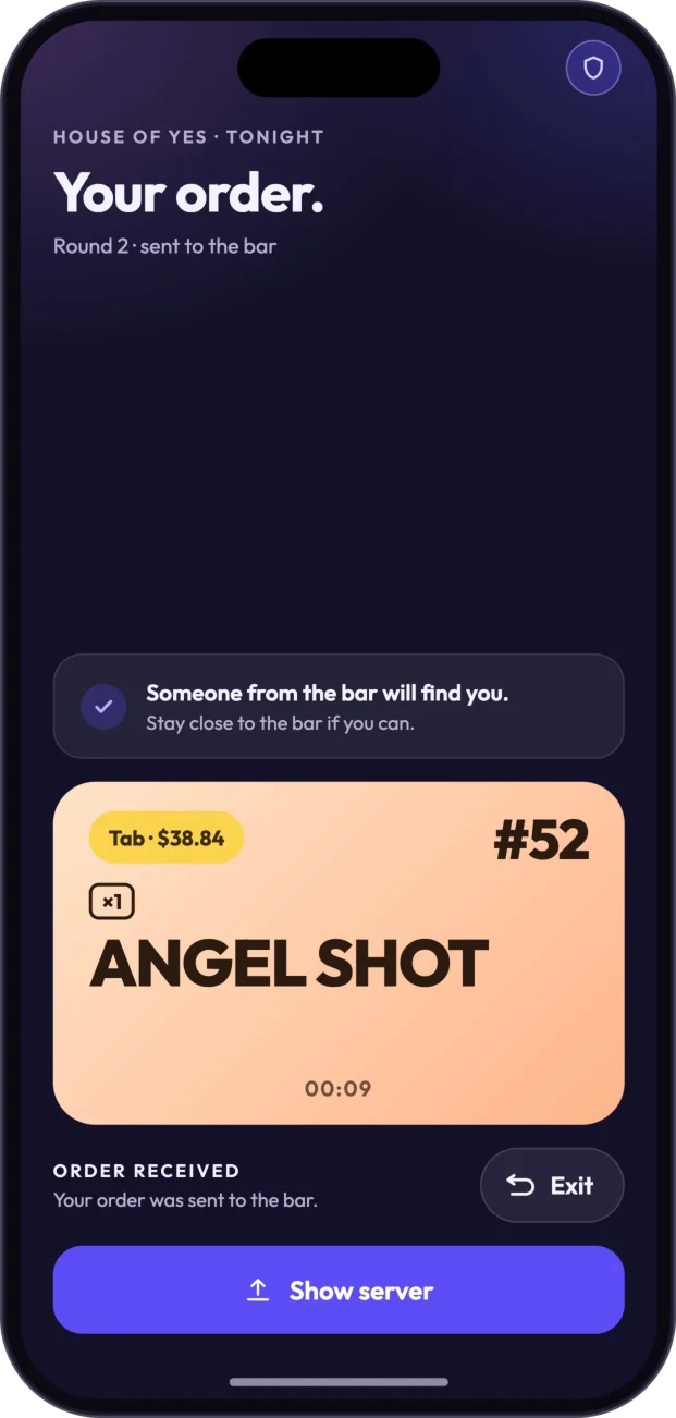 Angel Shot — the guest-facing alert flow.